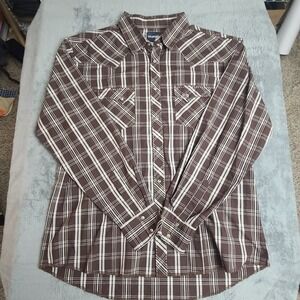 Wrangler Mens Brown Button Up Long Sleeve Pearl Snap Western Shirt Size XXL